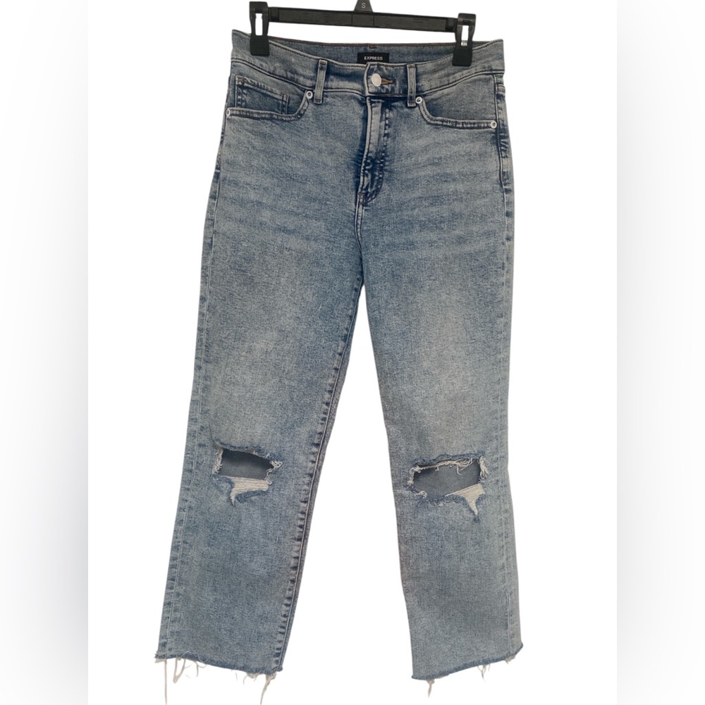 Express Light Blue Distressed Ankle Jeans EUC 6R